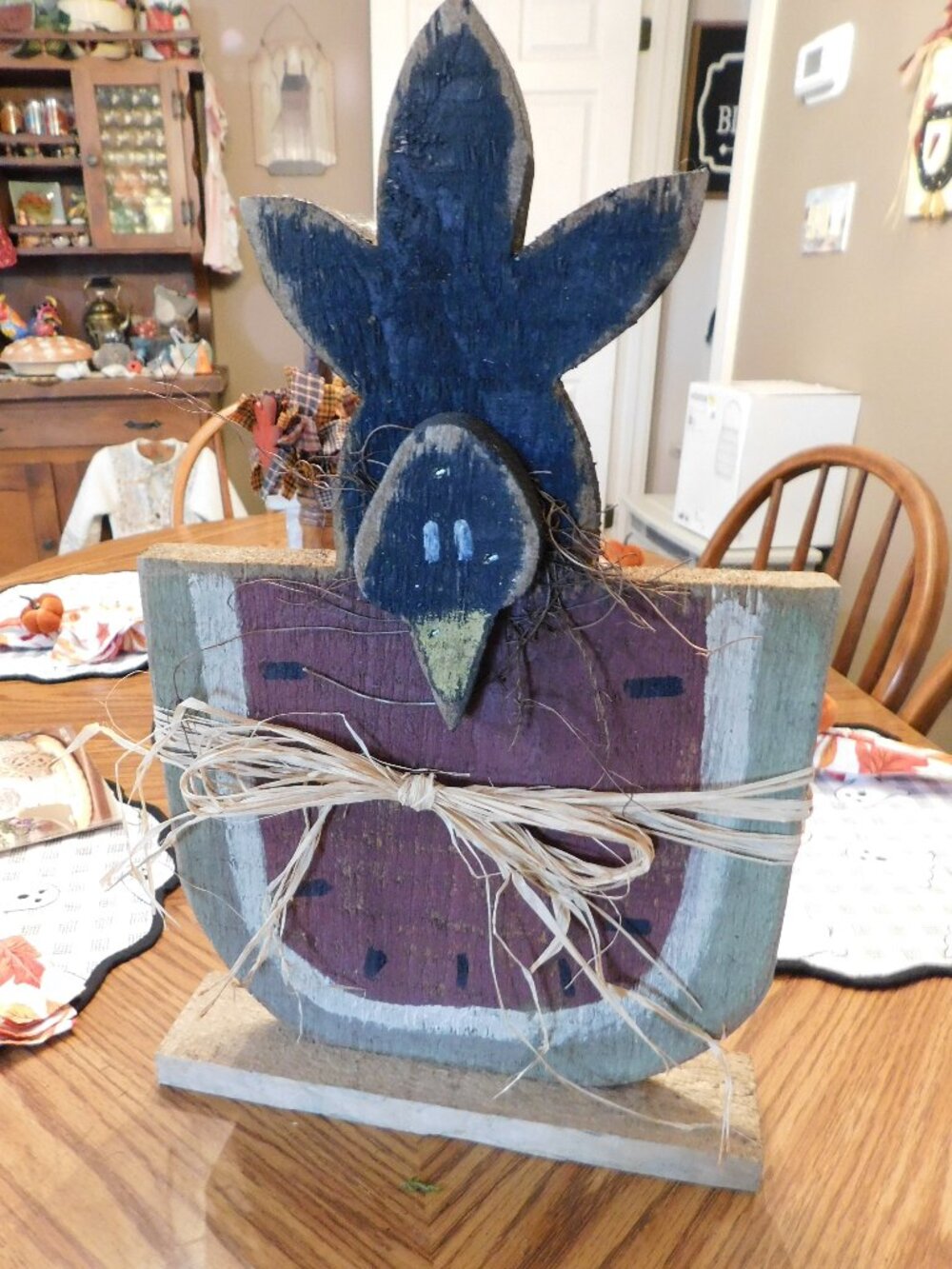 Primitive wooded crow watermelon decor